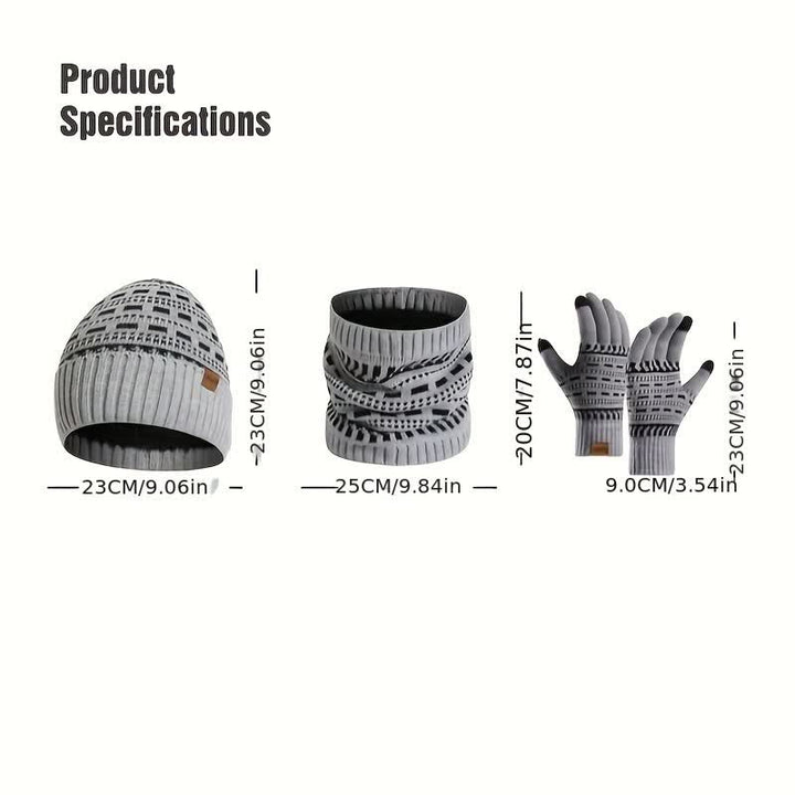 3Pcs Loose Double Layer Knit Hat Scarf Gloves Set - image 4