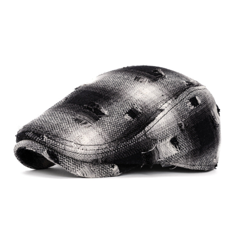 Autumn & Winter Broken Edge Vintage Plaid Beret Hat - Black - Adjustable (22"-24") - image 12