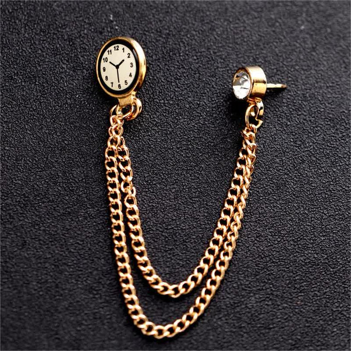 Men's Vintage Badge Clock Chain Brooch - image 1