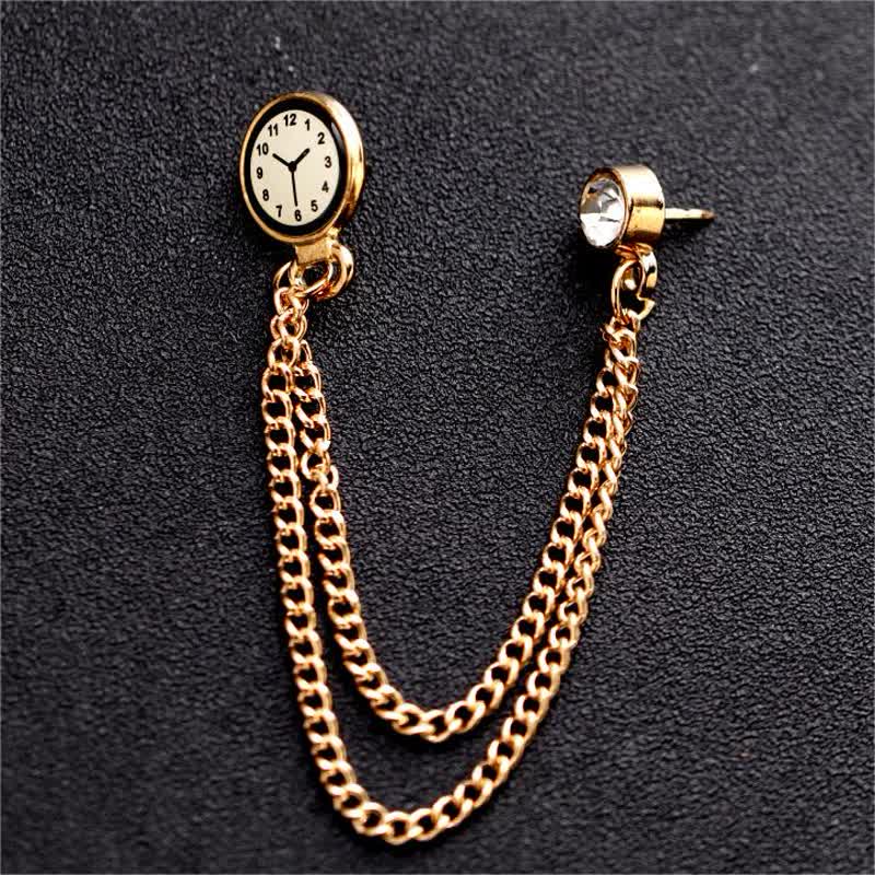 Men's Vintage Badge Clock Chain Brooch - image 1