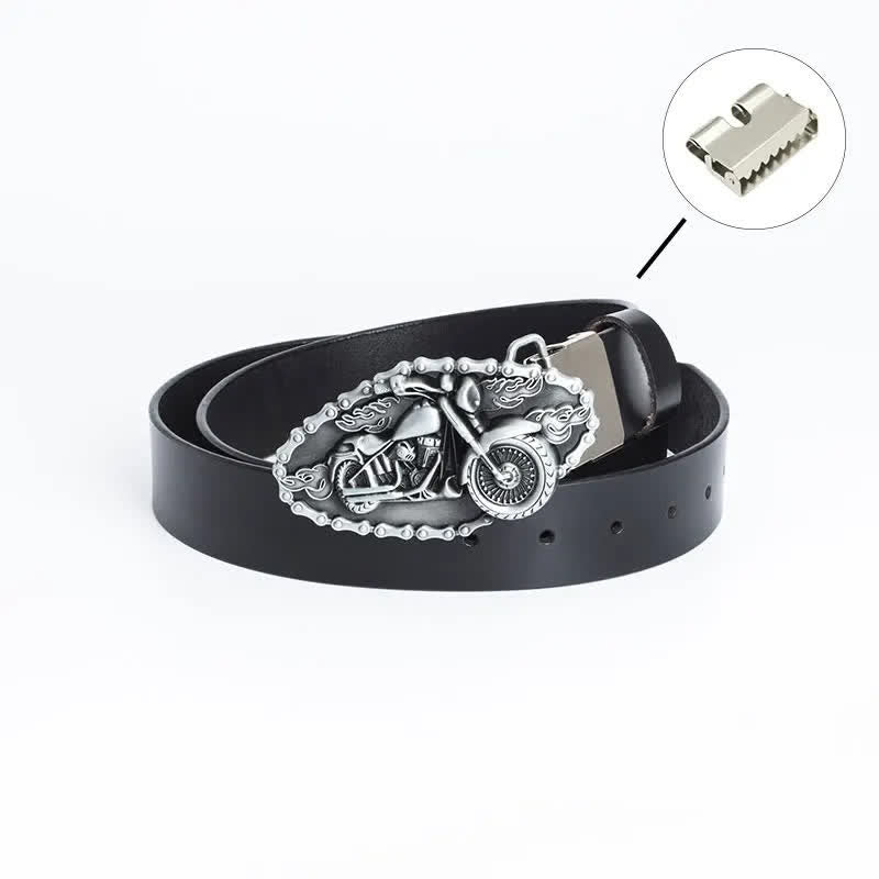 Men's Punk Locomotive Motorcycle Leather Belt - Iron Linker - Black / Silver - 46 - image 18