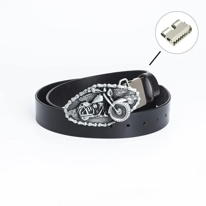 Men's Punk Locomotive Motorcycle Leather Belt - Iron Linker - Black / Silver - 46 - image 18
