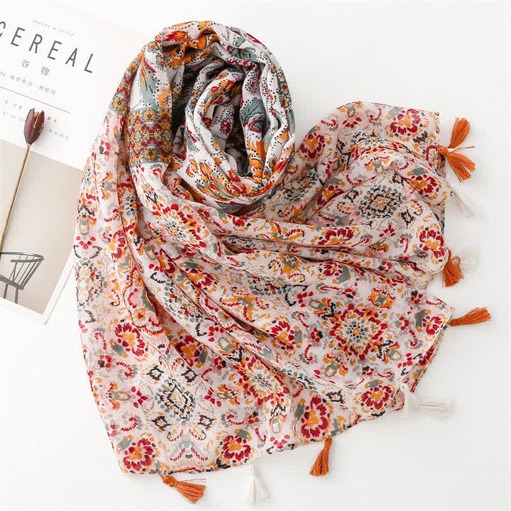 Women's Orange Bohemian Ethnic Beach Cape Scarf - image 2