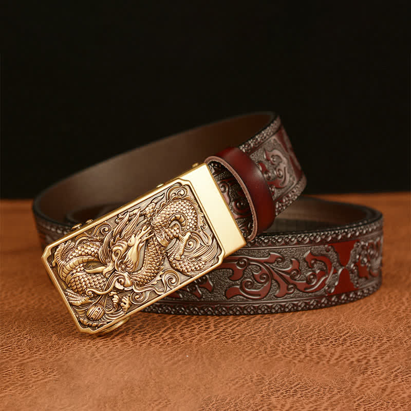 Men's Dragon Square Buckle Leather Belt - image 2