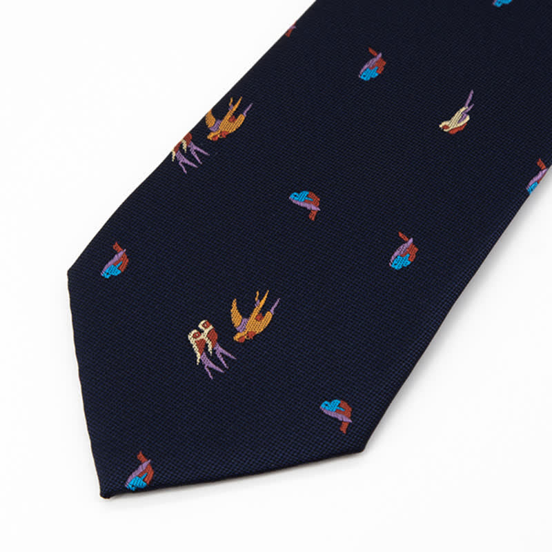Men's Deep Blue Flying Colorful Birds Necktie - image 2