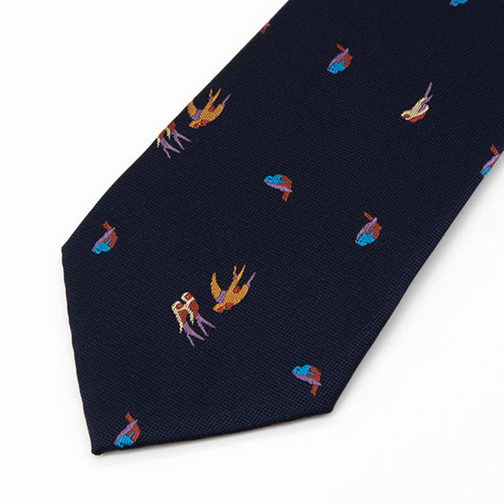 Men's Deep Blue Flying Colorful Birds Necktie - image 2