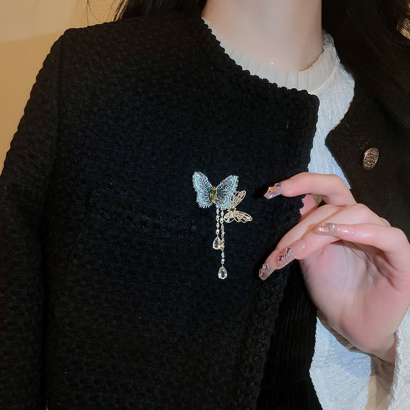 Women's Elegant Blue Butterfly Tassel Brooch - image 1