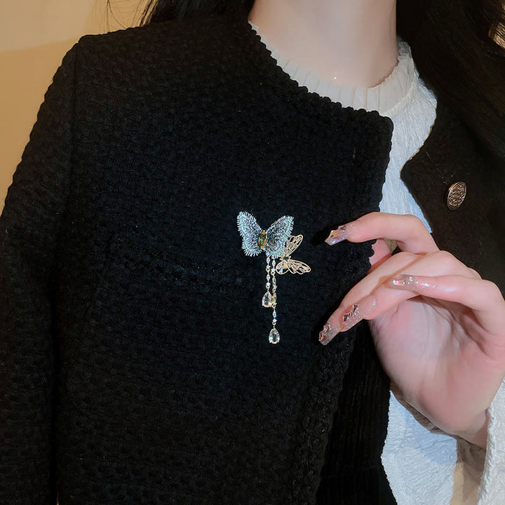 Women's Elegant Blue Butterfly Tassel Brooch - image 1