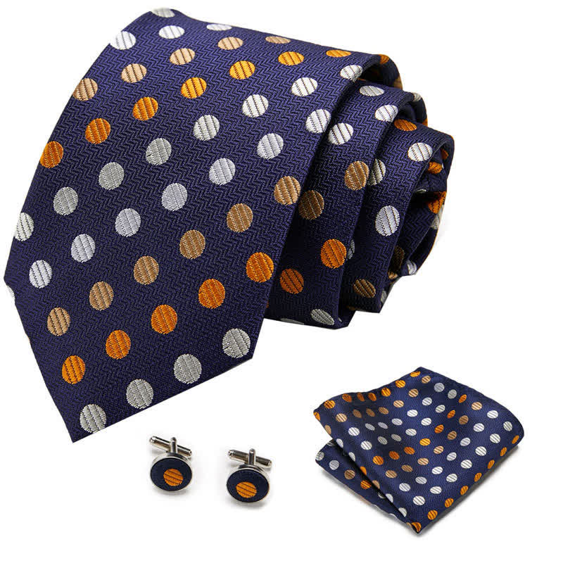 3Pcs Men's Orange & Navy Polka Dots Necktie Set - image 1