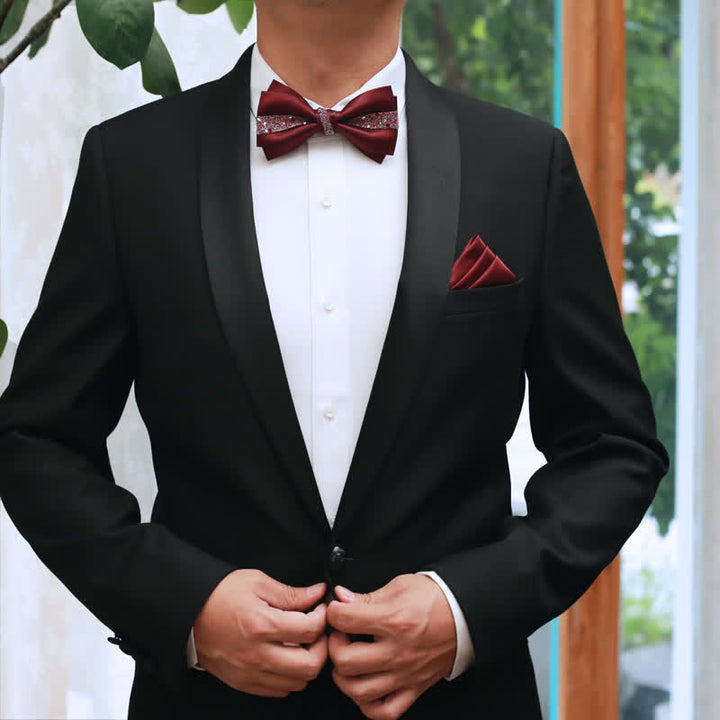 Men's Color of Red Rhinestone Bow Tie Pocket Square - image 3