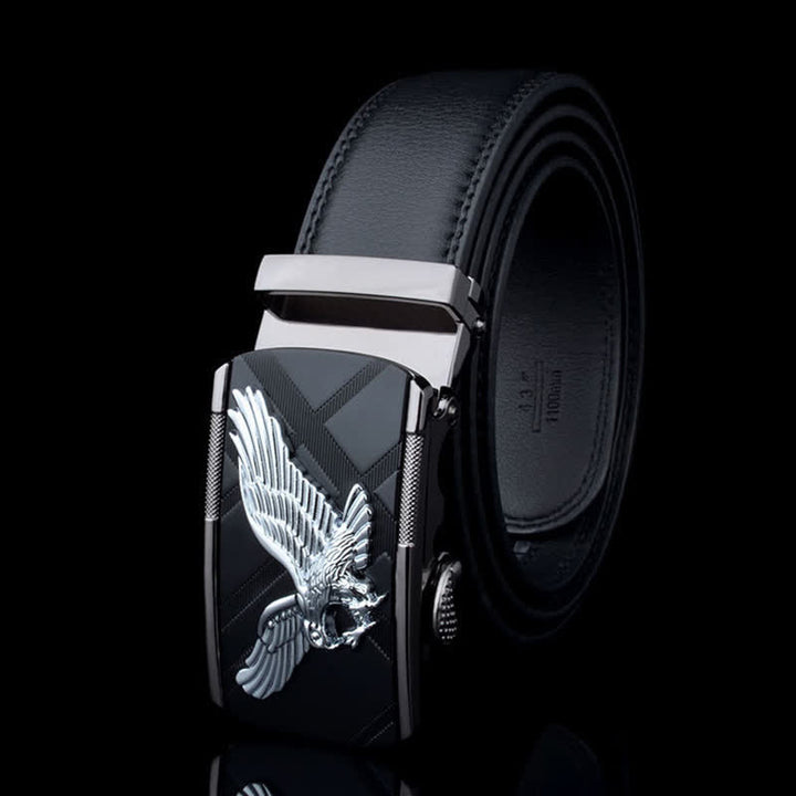 Men's Animal Eagle Automatic Buckle Leather Belt - Silver & Black - 46 - image 6