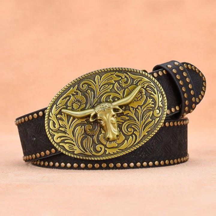 Men's Bull Head Rivet Embossed Leather Belt - image 8