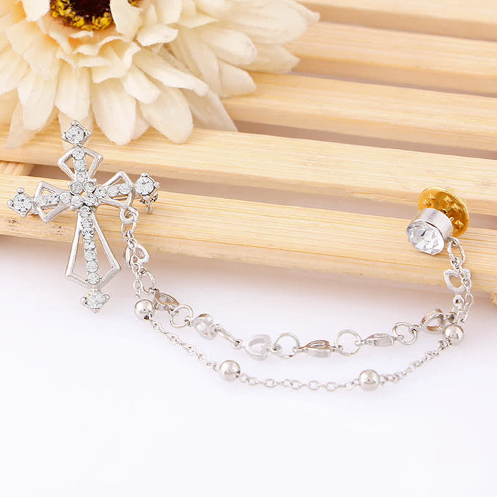Men's Noble Tassels Cross Rhinestone Brooch - image 6