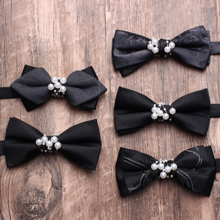 Men's Black Personality Pearls Bow Tie - image 0