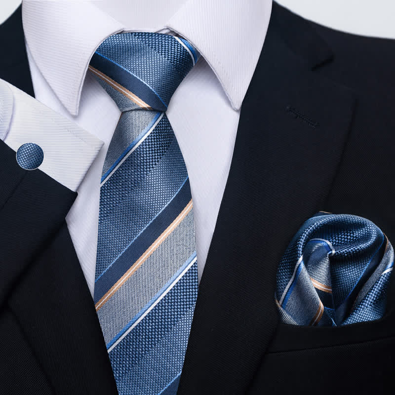 3Pcs Men's Shade of Blue Striped Necktie Set - Shade of Blue - image 0