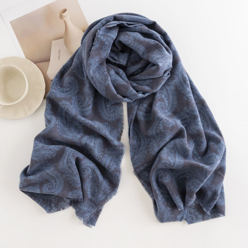 Women's Paisley Fall Winter Short Tasseled Scarf - Blue - image 2