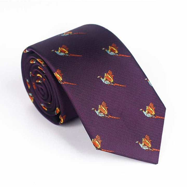 Men's Flying Bird Embroidered Necktie - Sparrow - Purple - image 7