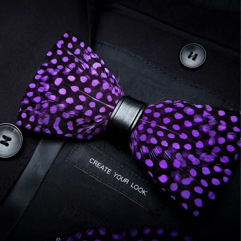Kid's DarkViolet White Polka Dots Feather Bow Tie with Lapel Pin - image 1