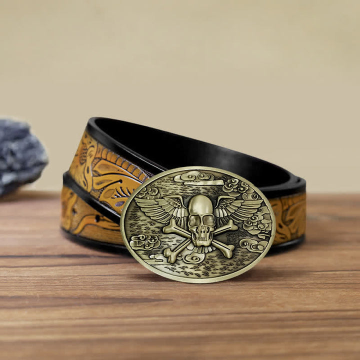 Men's DIY Skull Angel Creative Beer Holder Buckle Leather Belt - Bronze - SandyBrown Belt (40) - image 29