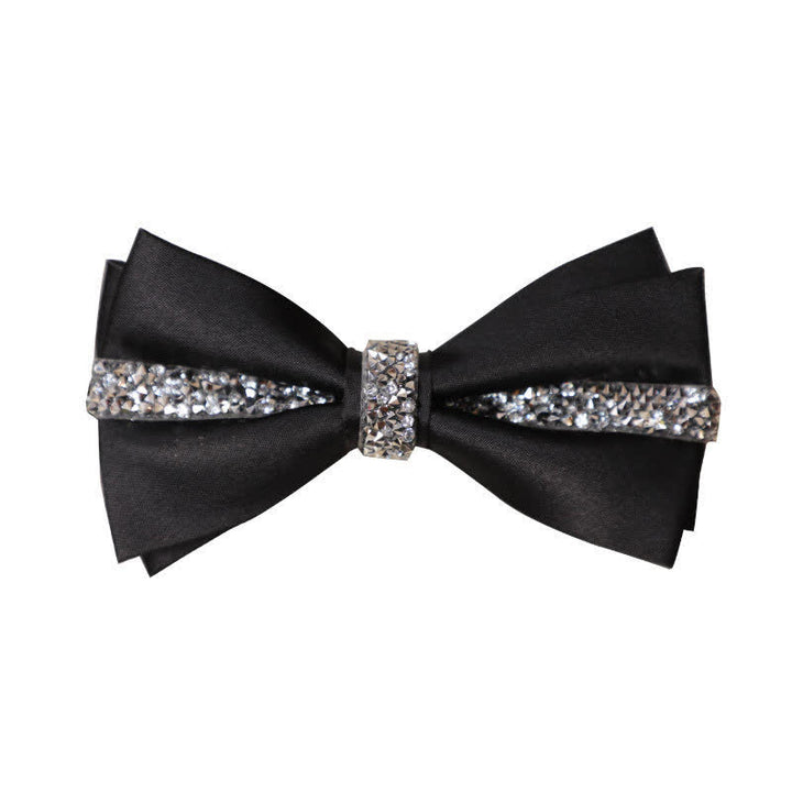 Men's Shining Rhinestone Satin Bow Tie Pocket Square Set