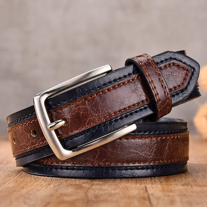 Men's Retro Floral Decorative Leather Belt - Brown - 46 - image 5