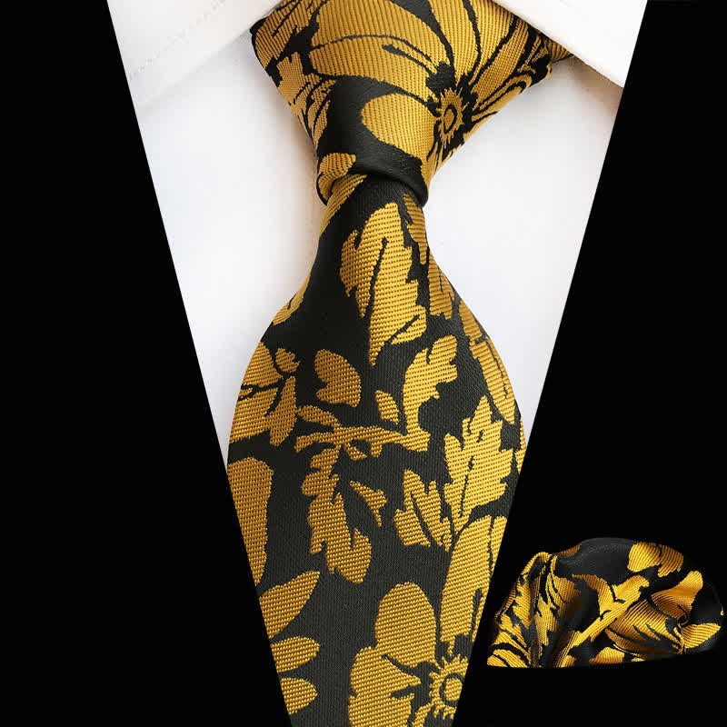 2Pcs Men's Garden Leaves Floral Necktie Set - Yellow - image 0