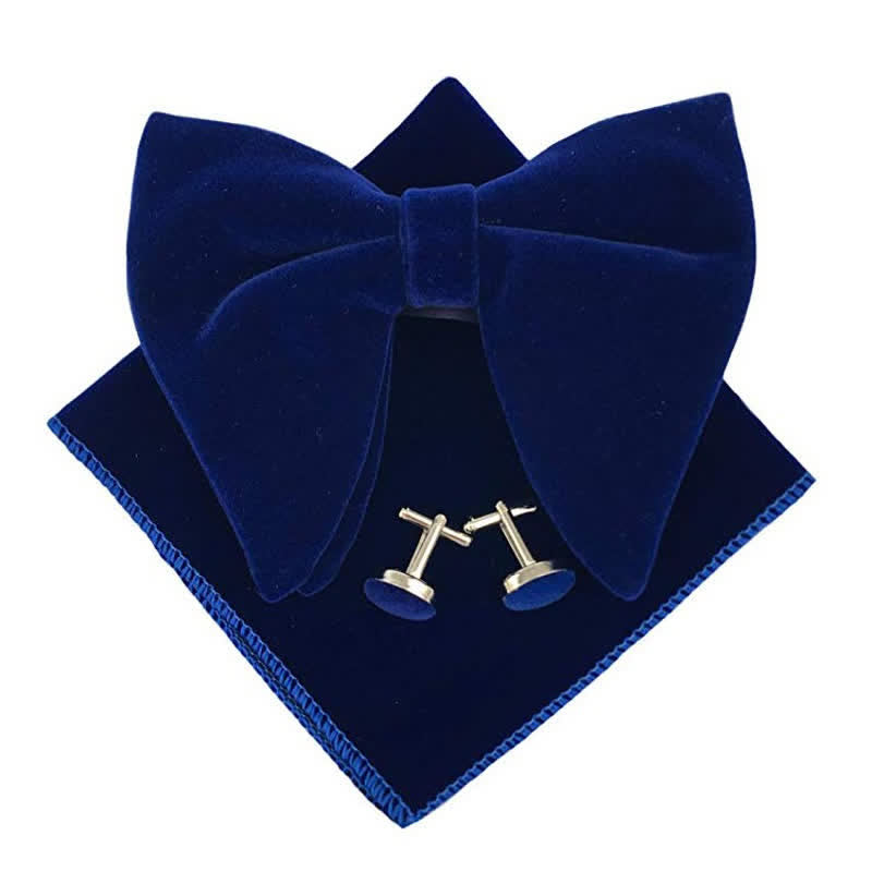 3Pcs Men's Velvet Oversized Pointed Bow Tie Set - Navy - image 9