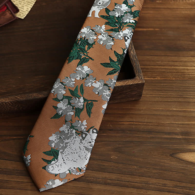 Tawny & Gray Men's Novel Wolf Botanical Necktie - image 2