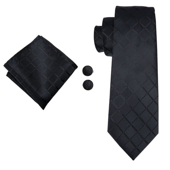 3Pcs Men's Black Business Plaid Necktie Set - image 1