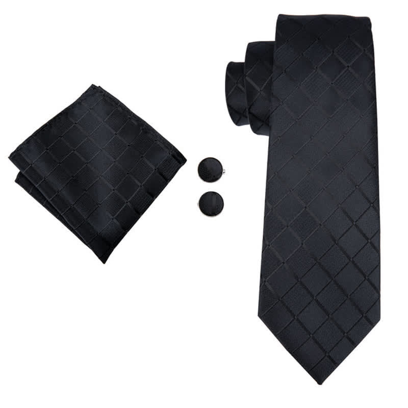 3Pcs Men's Black Business Plaid Necktie Set - image 1