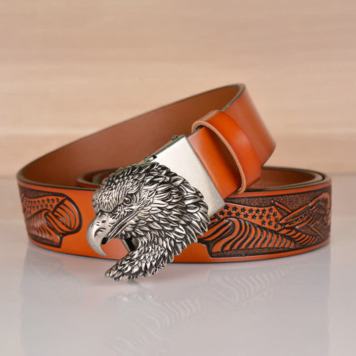 Men's Intricate Eagle Head Automatic Buckle Leather Belt - image 24