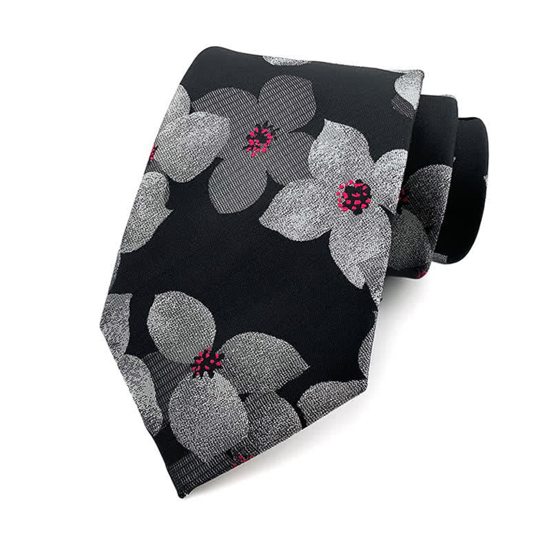 Men's Elegant Large Blossom Floral Necktie - Black - image 1