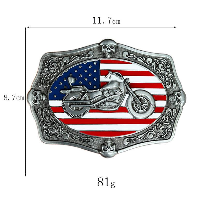 Men's DIY Motorcycle USA Flag Skull Buckle Leather Belt - image 2