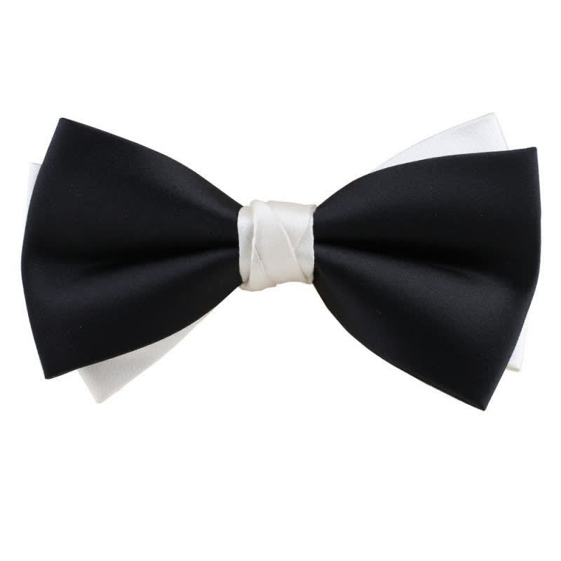 Men's Asymmetrical Two Tone Bow Tie - Black  & White - image 19