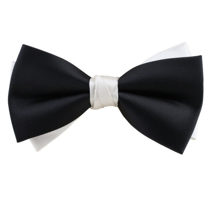 Men's Asymmetrical Two Tone Bow Tie - Black  & White - image 19