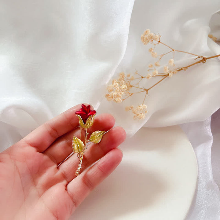 Women's Exquisite Rose With Stem Brooch - image 3