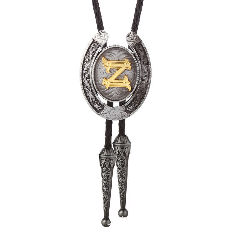 Modern Western Horseshoe Initial Letter A To Z Bolo Tie - Silver - Z - image 30