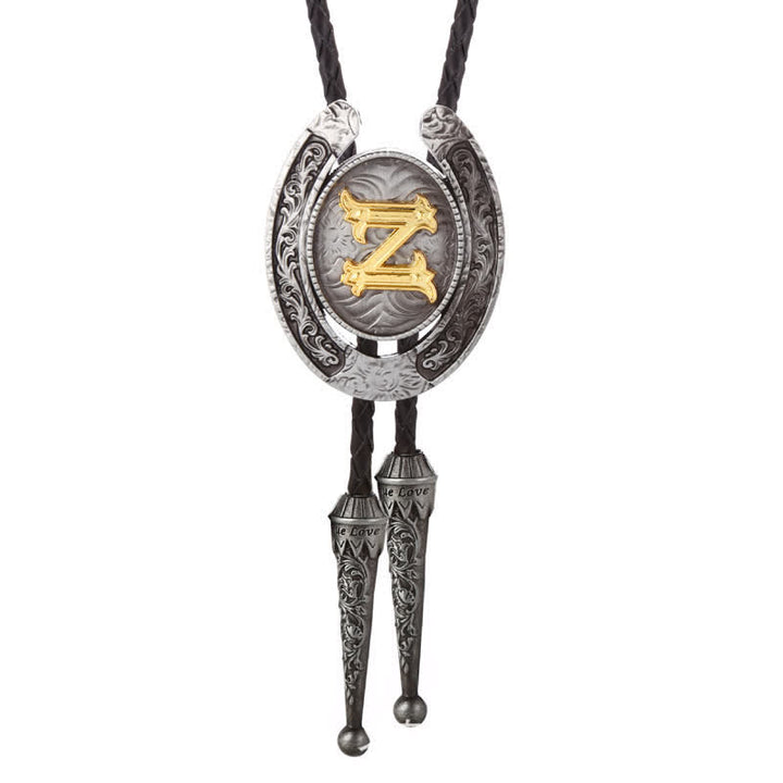 Modern Western Horseshoe Initial Letter A To Z Bolo Tie - Silver - Z - image 30
