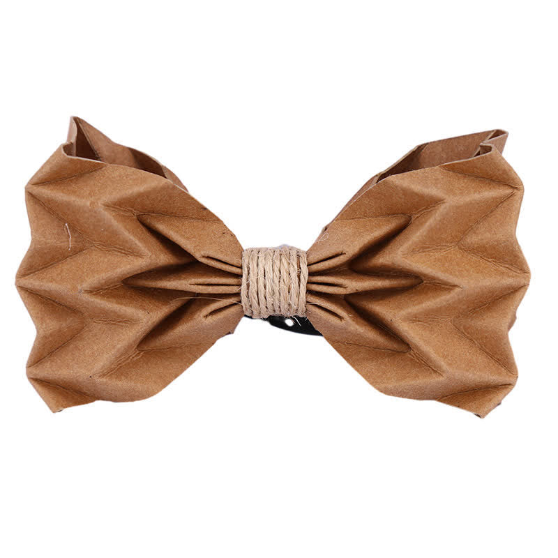 Men's Creative Environmental Kraft Paper Bow Tie - Yellow With Rope - image 6