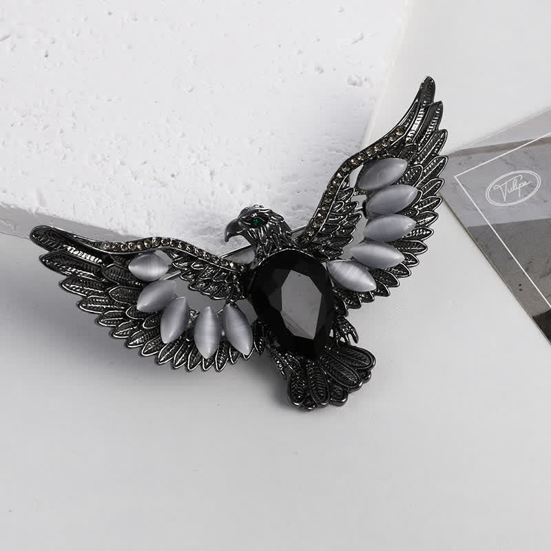 Men's Flying Hawk Gem Brooch - Black - image 5