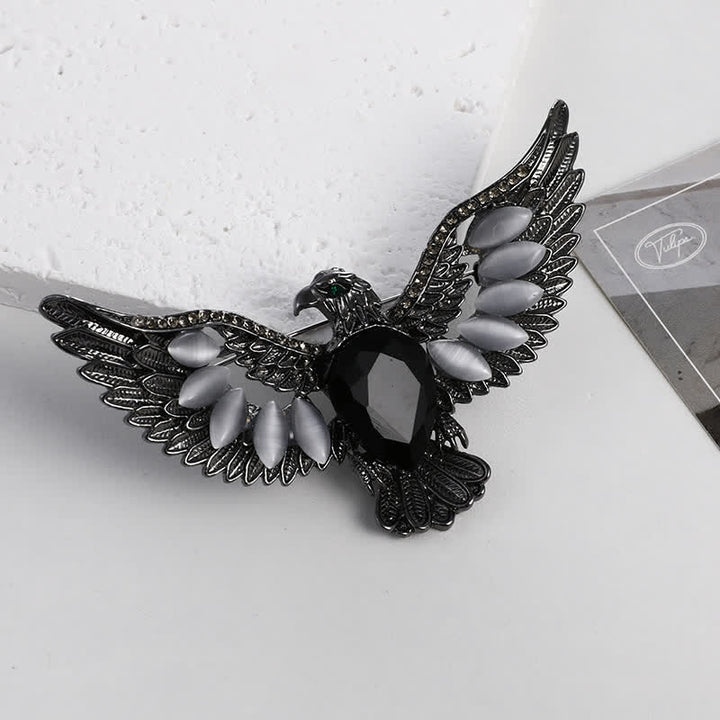 Men's Flying Hawk Gem Brooch - Black - image 5