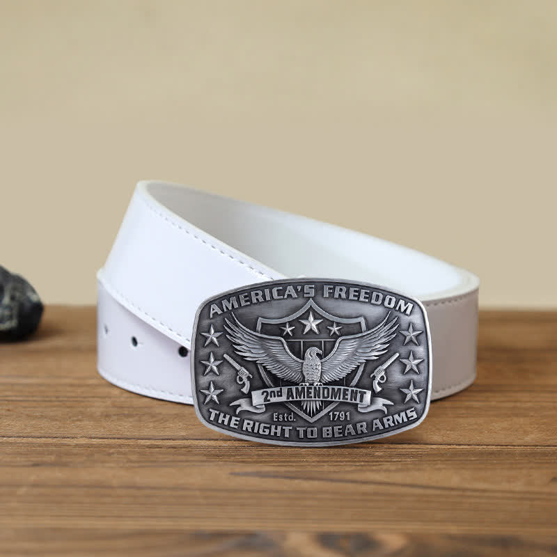 Men's DIY Eagle America's Freedom Buckle Leather Belt - Antique Silver - White PU Belt (40) - image 8