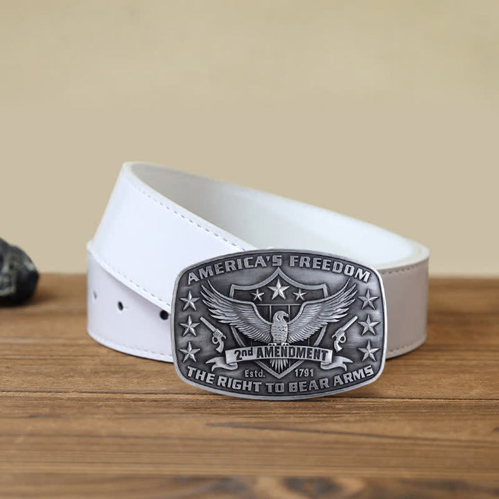 Men's DIY Eagle America's Freedom Buckle Leather Belt - Antique Silver - White PU Belt (40) - image 8