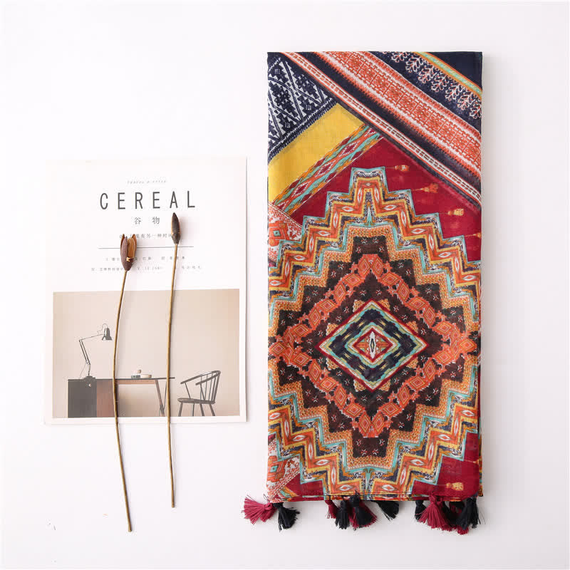 Women's Bohemian Print Floral Tassel Scarf - image 10