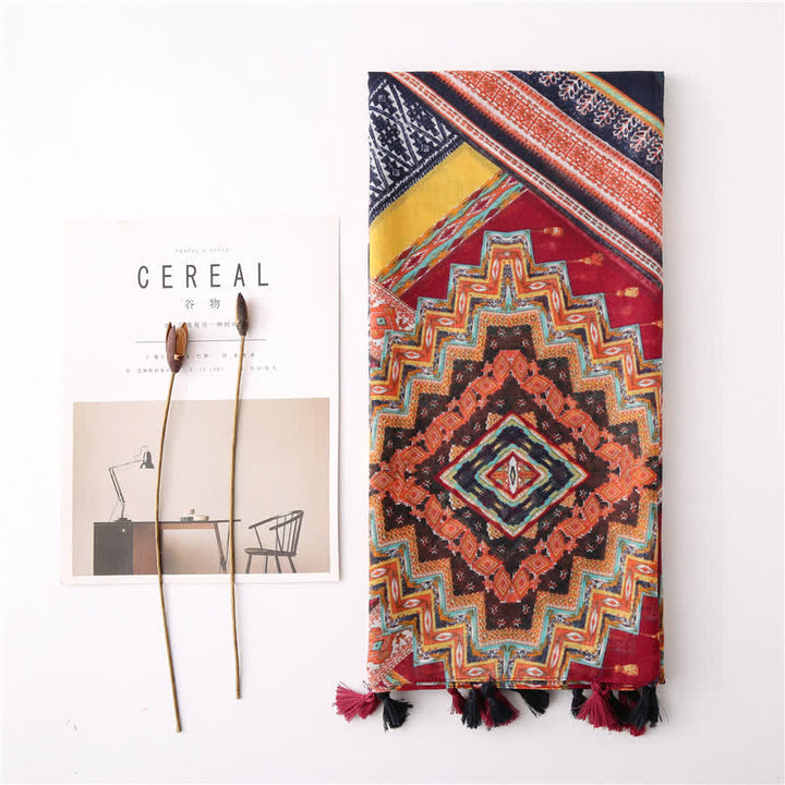 Women's Bohemian Print Floral Tassel Scarf - image 10