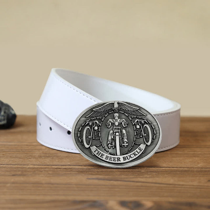 Men's DIY Bicycle Rider Creative Beer Holder Buckle Leather Belt - Silver - White PU Belt (40) - image 12
