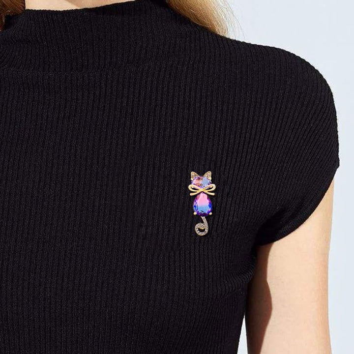Women's Cute Kitty Rhinestone Brooch - image 2