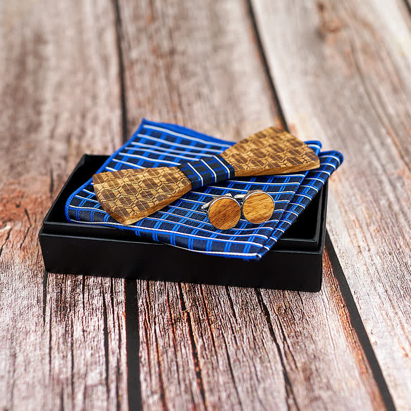 3Pcs Men's Carving Crown Wooden Bow Tie Set - image 1