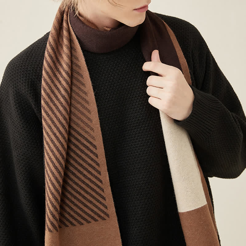 Men's Color Contrast Striped Pure Wool Scarf - image 0