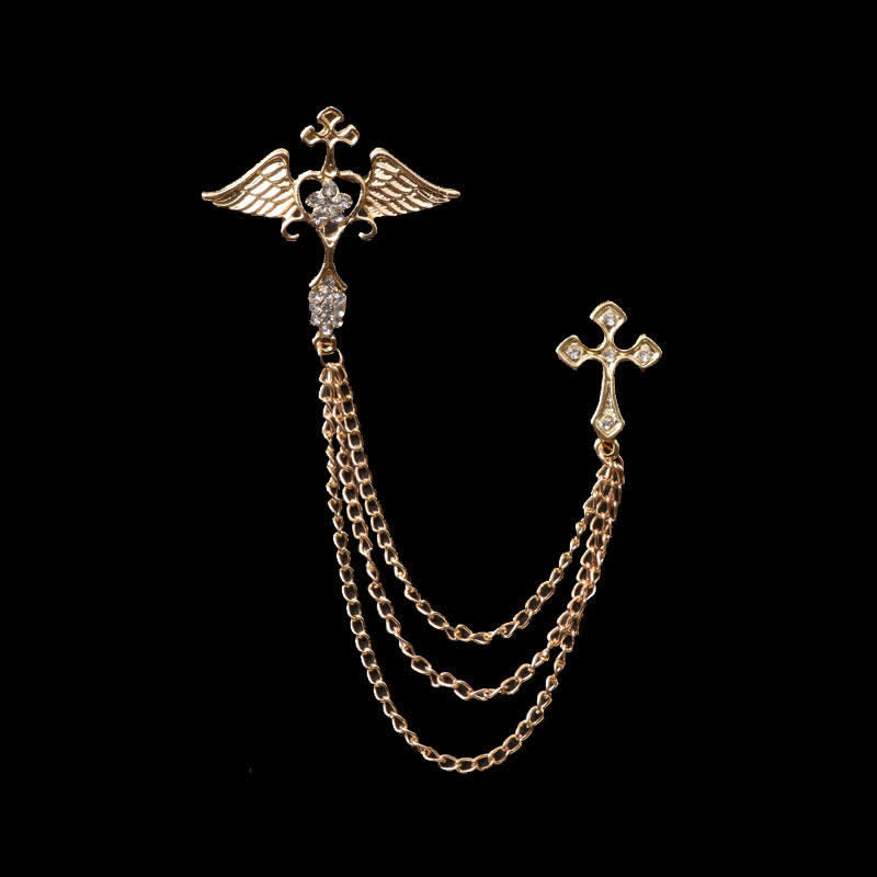 Men's Angel Wings Cross Tassel Brooch - image 4
